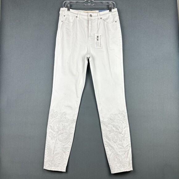 Soft Surroundings Jeans Womens 8T Tall White Embroidered Ankle Slim Stretch* - Picture 1 of 16